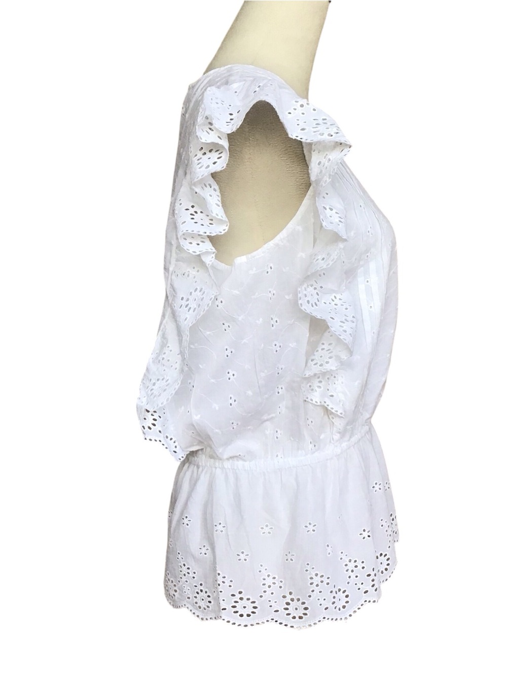 New York & Company White Eyelet Ruffle Trim Blouse NEW - Picture 4 of 7